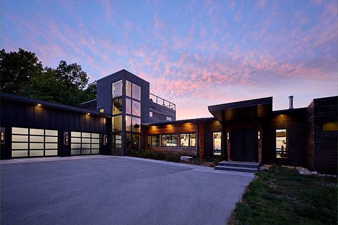 Contemporary Door County Home in the Twilight in Door county.